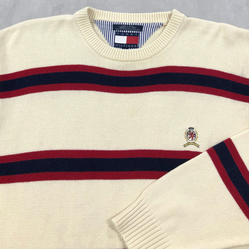 Vintage Tommy Hilfiger Knit Sweater Lion Crest Logo (L)