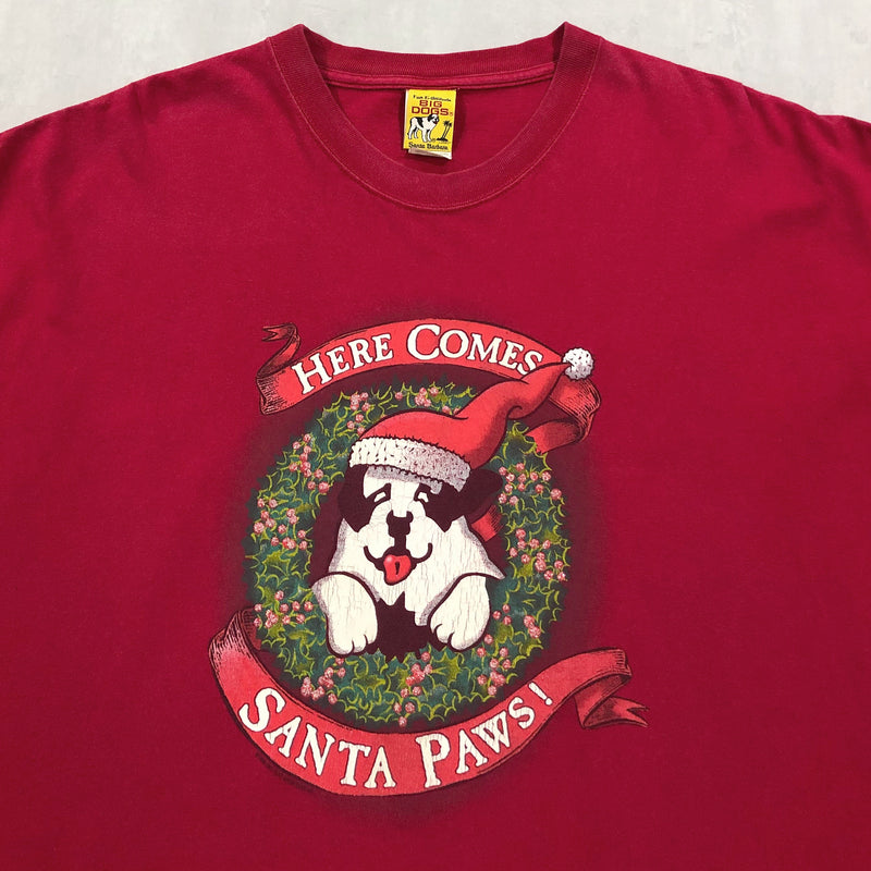 Vintage Big Dogs T-Shirt Here Comes Santa Paws (3XL/TALL)