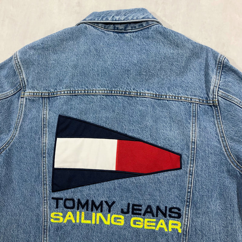 Vtg. 90s Rare Tommy Hilfiger Double Logo Patch Denim Jean Jacket Men's  xLarge | eBay