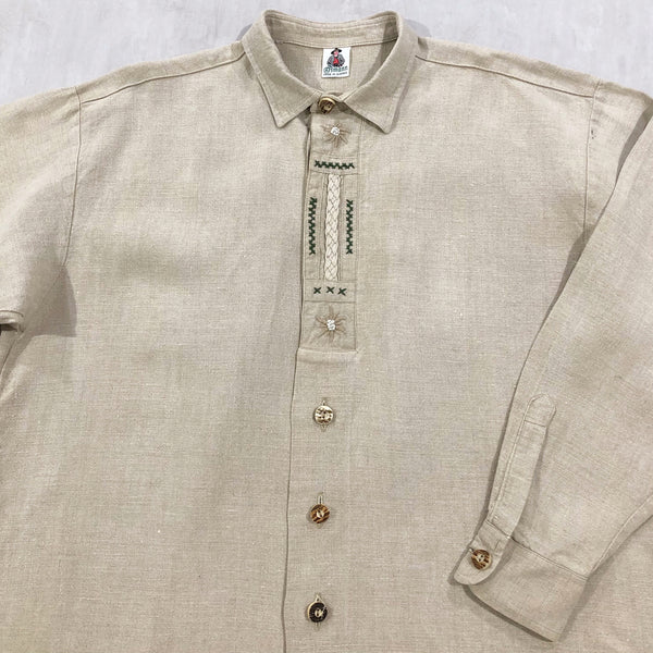 Vintage Austrian Traditional Heavy Linen Shirt (2XL)