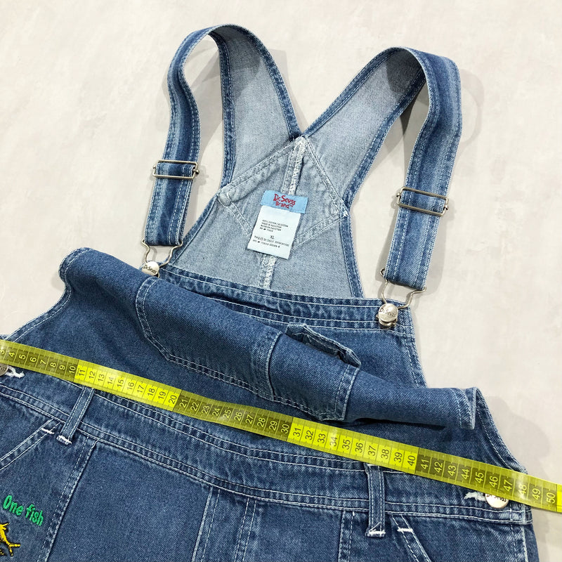 Vintage Denim Overalls Dr. Seuss One Fish Two Fish Red Fish Blue Fish (W/XL)