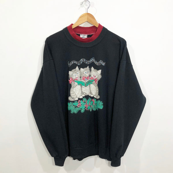 Vintage Sweatshirt Christmas Kittens USA (L/BIG)