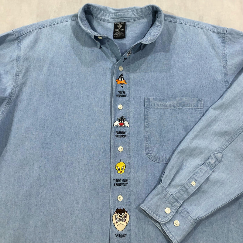 Vintage Warner Bros Denim Shirt 1996 Looney Tunes (XL)