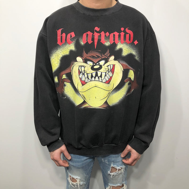 Vintage Looney Tunes Sweatshirt Taz Be Afraid (M)