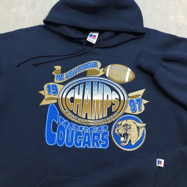 Vintage Russell Fleeced Hoodie 1997 Norco School Cougars California USA (L)