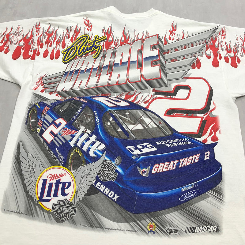 Vintage Chase Nascar T-Shirt 1999 Harley Davidson & Miller Lite #2 Rusty Wallace USA (XL)