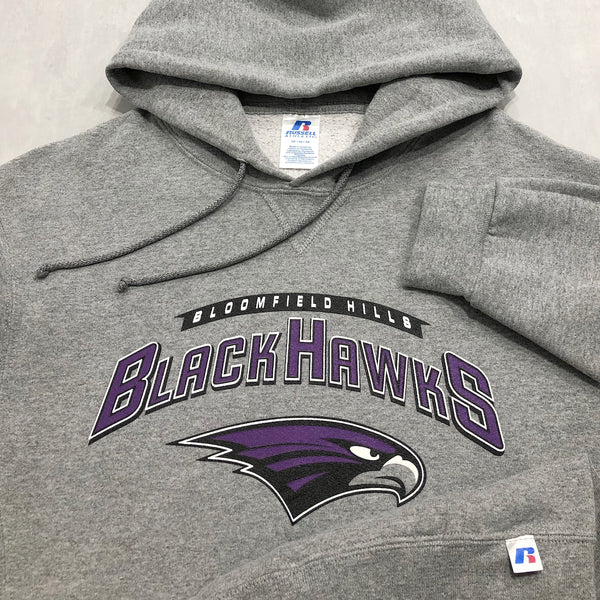 Russell Fleeced Hoodie Bloomfield Hills School Michigan Football Black Hawks (M-L)