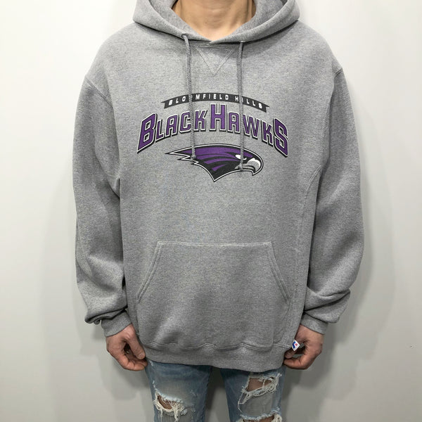 Russell Fleeced Hoodie Bloomfield Hills School Michigan Football Black Hawks (M-L)